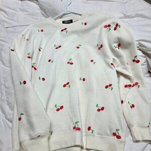 Vinyl Icons White Embroidered Cherry Crewneck Sweatshirt (L)